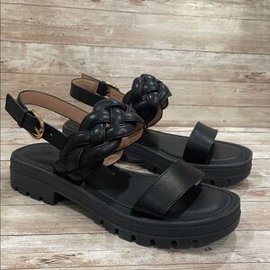 Cole Haan Cressida Lug Black Braided Sandals NWT Size 10B Retails $170